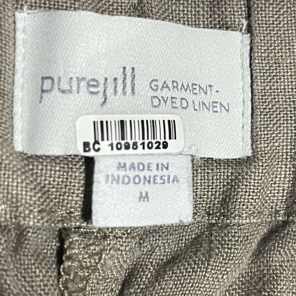 Pure Jill Dyed Linen Pull On Roll Tab Pants M Olive Elastic Waist 35x29 Flaw - Picture 2 of 14